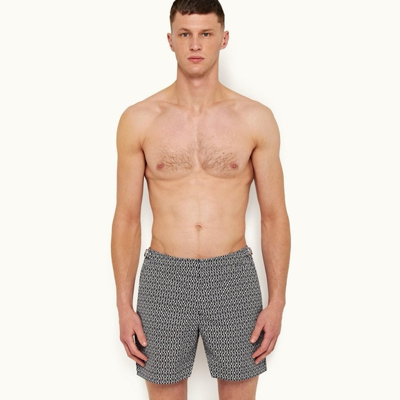 Orlebar Brown Bulldog Night Iris White Alado Geometric Mid-Length Swim Shorts. - Picture 2 of 12
